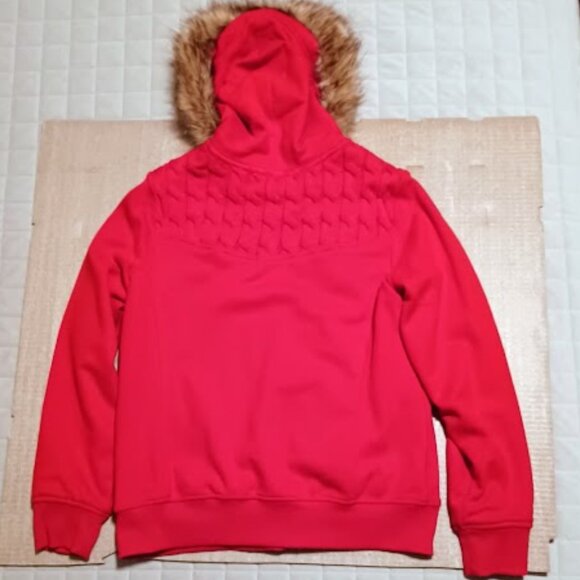 Green Tea Red jacket, size large w/removable fur trimmed hoodie & front zipper - Picture 12 of 15